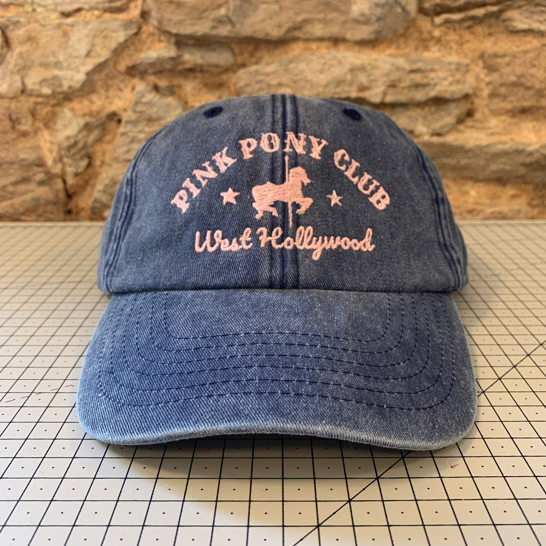 Vintage Canvas Cap with Pink Pony Club Design