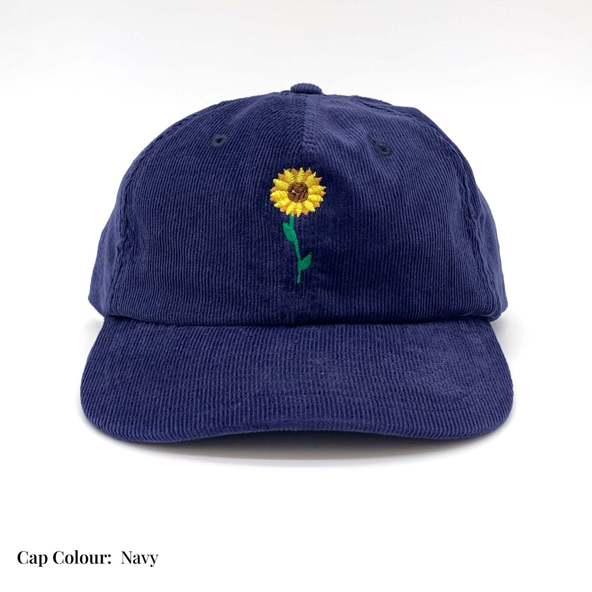 Embroidered Motif Corduroy Cap - Sunflower